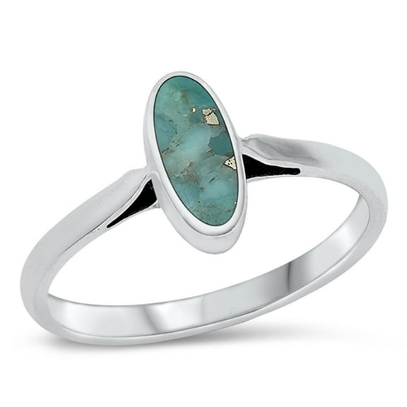 CHOOSE YOUR COLOR Oval Simulated Turquoise Ring .925 Sterling Silver Band Blue CZ Female Size 4