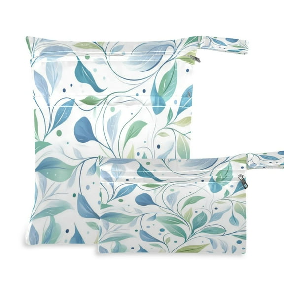 2 Pack Wet Dry Bags Waterproof Reusable Wet Bag with Handle for Travel,Diapers,Dirty Gym Clothes and Toiletries Blue Leaves