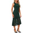 thumbnail image 4 of Vestido de encaje sin mangas Inspire Chic para cóctel de mujer, con dobladillo asimétrico y volantes de cola de pez, talla XS, verde oscuro, 4 of 6