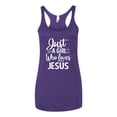 thumbnail image 2 of Wild Bobby Just A Girl Who Loves Jesus Inspirational/Christian Women Tri-Blend Racerback Tank Top, Purple Rush, X-Large, 2 of 5