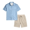 thumbnail image 5 of Men's Summer Color Matching Set Beach 2 Piece Outfits Solid Cruise Button Down Shirt and Short Sets, 5 of 6
