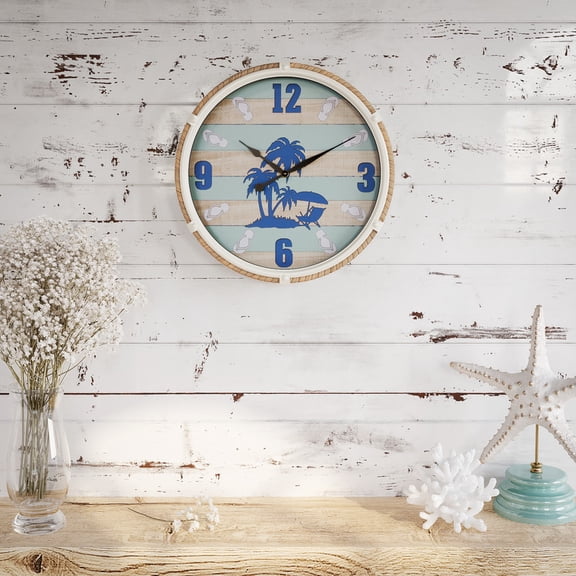 Isla Nautical Round Shiplap Metal Wall Clock - Beige - 17.5"H x 17.5"W