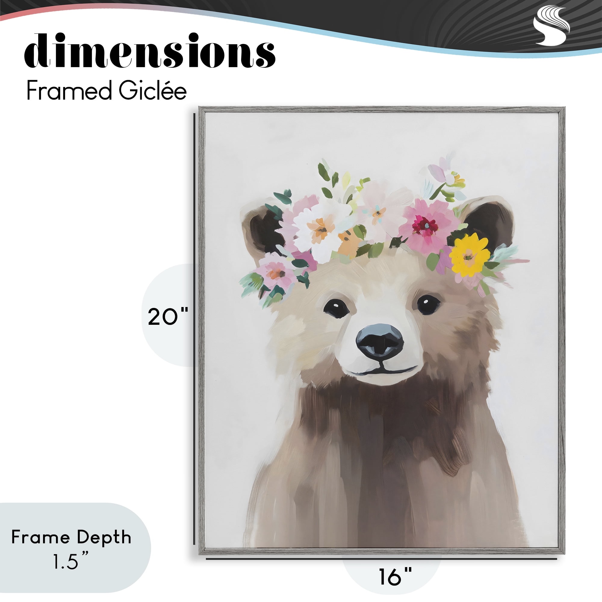 Stupell Industries Flower Crown Bear Gray Framed Giclee Art, design by The Prints Vibe