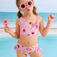 thumbnail image 2 of Weebloom Toddler Girl Swimsuit Two Piece With Bow Ruffle Trim Cute Beach Outfit Toddler Kids Bathing Suit Swimwear Pink Size 4-5 Years, 2 of 9