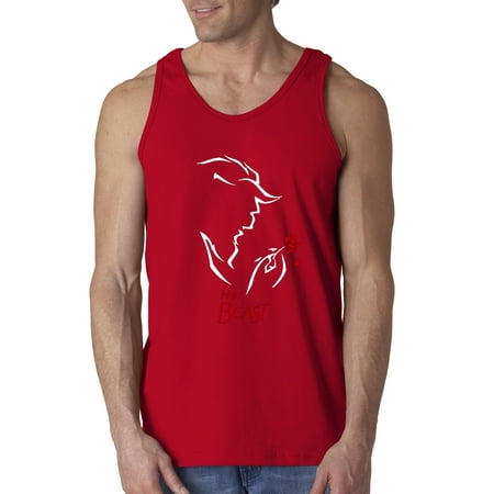 Trendy USA 642 - Men's Tank-Top Her Beast Couples Rose Petal Belle Beauty 3XL (The Best Red Roses)