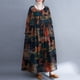 thumbnail image 2 of Vestido de mujer Irfora Vestido vintage suelto con estampado de bolsillos Vestido de manga larga con cuello en O Irfora Vestido de mujer, 2 of 5