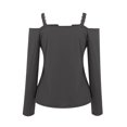 thumbnail image 4 of TKLPEHG Long Sleeve Shirts for Women V-Neck Cold Shoulder Tops Fashion Solid Color Lightweight Casual Fall Tops Comfy Loose Pullover (Dark Gray,XXXL), 4 of 5