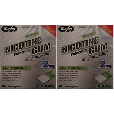 4 Pack Rugby Nicotine Gum 2MG Coated Mint Nicotine Polacrilex 100 Count Each