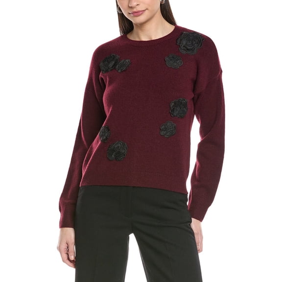 CeCe womens Flower Applique Sweater, m, Red