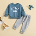 thumbnail image 2 of NOLDARES Toddler Baby Boy Clothes 6 12 18 24 Month 3T Fall Winter Outfit Little Dude Print Long Sleeve Sweatshirt Pants(Z12-Blue,3-6 Months), 2 of 7