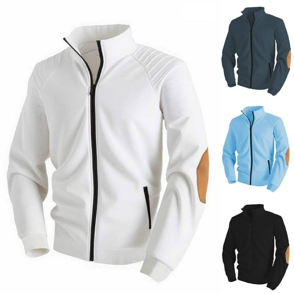 Bixock Men Fleece Stand Collar Jackets,-Lined Jacket for Men,Outwear Jackets for Men Color Block Long Sleeve Stand Collar Zippered Pockets Raglan Sleeve Sport Outerwear Jackets