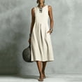 thumbnail image 4 of IUYRTFE Women's Loose Fit Sleeveless Tank Dress with Pockets Cotton Linen Blend Casual Summer Midi Dress, 4 of 6