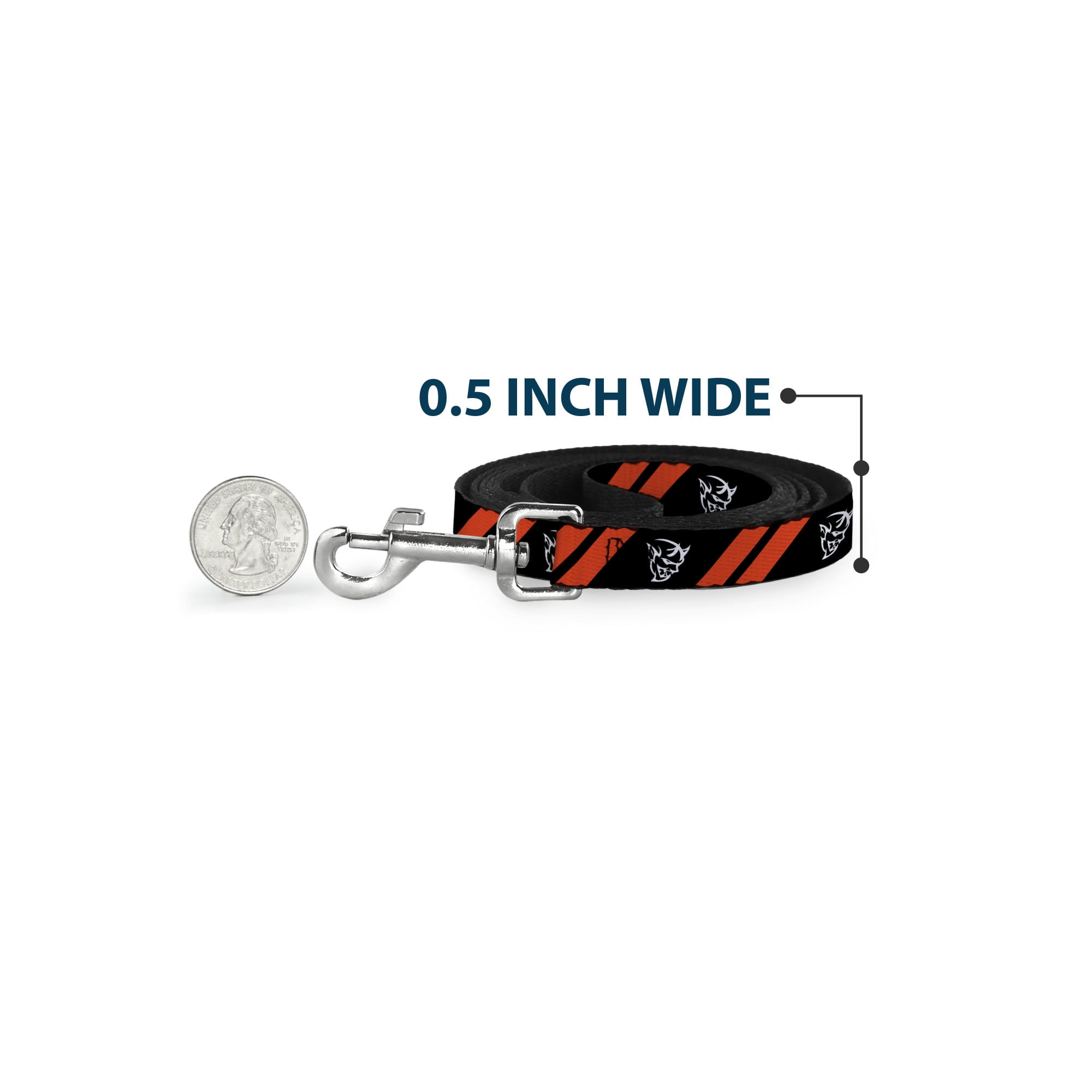 Dodge Pet Leash, Dog Leash, Dodge Stripes Demon Icon Black Red White, 6 Feet Long 1.0 Inch Wide
