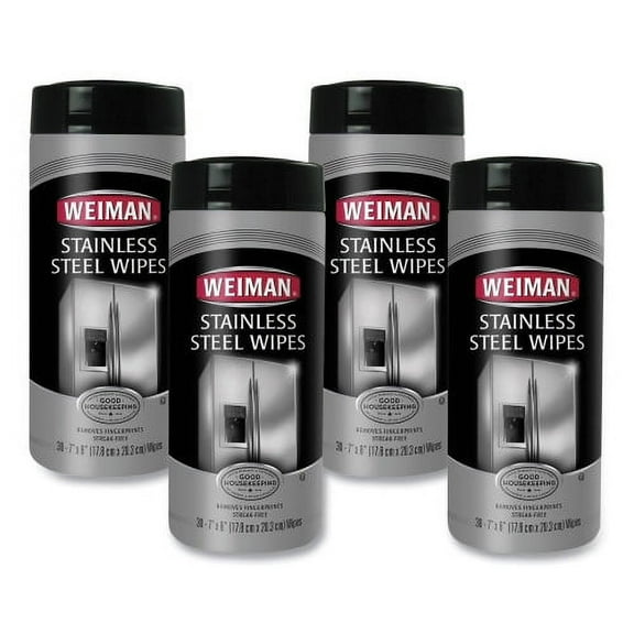 WEIMAN Stainless Steel Wipes, 1-Ply, 7 x 8, White, 30/Canister, 4 Canisters/Carton, Each