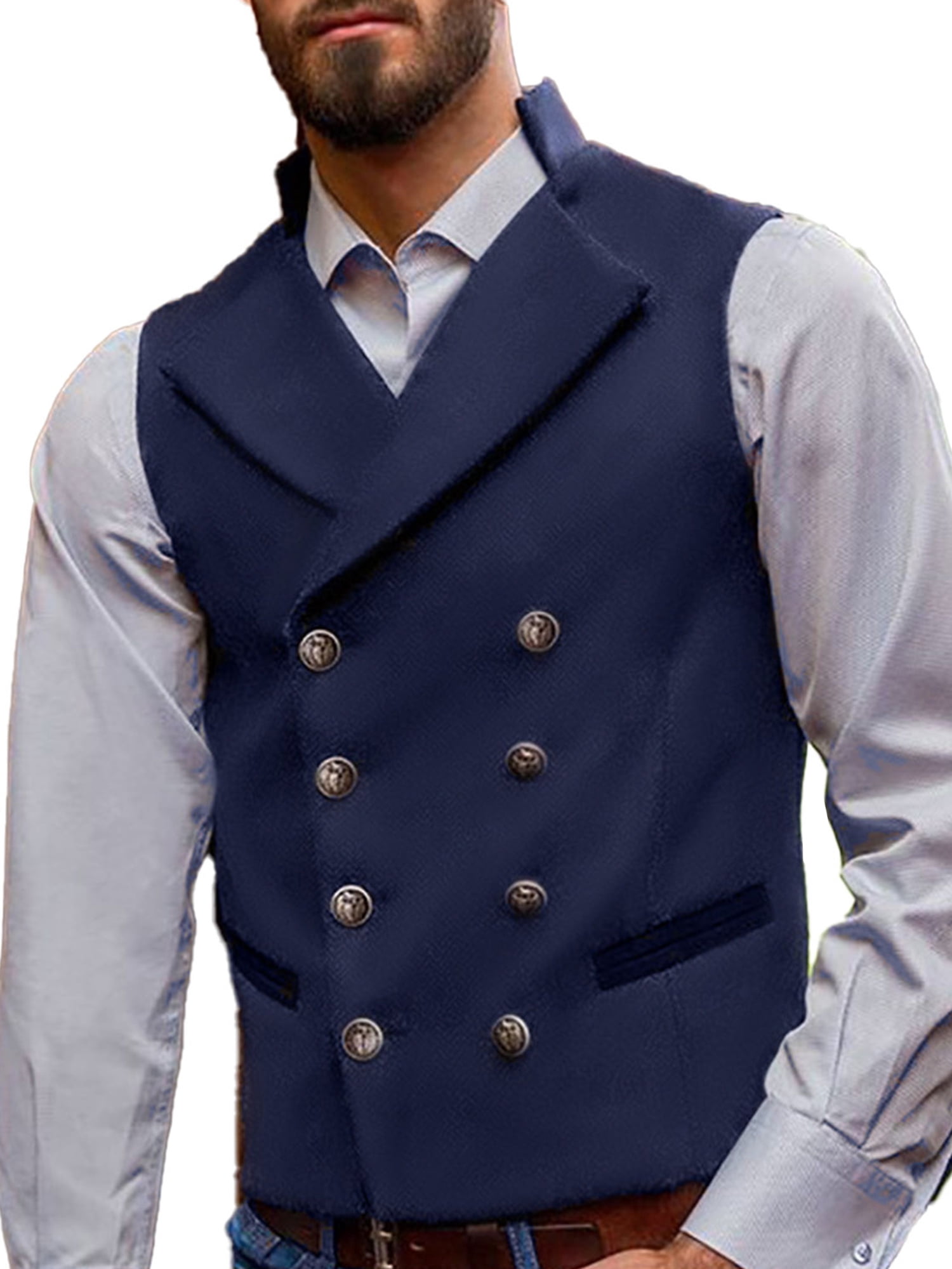 Generic Mens Slim Solid Color Double Breasted Suit Vest 