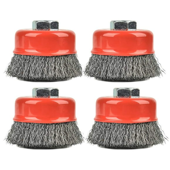 AainA 4 Pack Wire cup Brush for grinders, 3 Inch crimped Wire Wheel Brush with 58-Inch-11 Threaded Arbor,Max RPM 12,500, Light-Duty conditioning for Metal, Rust Removal, Abrasives