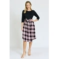 thumbnail image 2 of Black Contrast 3/4 Sleeve Plaid Sash Midi Dress | S-XL, 2 of 7