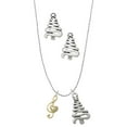 thumbnail image 1 of Delight Jewelry Goldtone Medium Clef with Heart Silver tone Zig Zag Christmas Tree Charm Necklace and Stud Earrings, 1 of 4