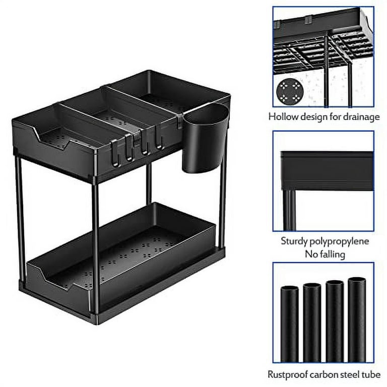 JUPELI jupeli under sink organizers and storage, 2 tier pull out under sink  storage for kitchen with sliding drawer, metal height ad