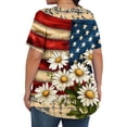 thumbnail image 3 of Blouse pour Femmes, Grande Taille, Manches Courtes Imprimées, Col Rond, Détail Plié, Tissu Polyester, Tenue Décontractée Été Printemps, pour Rendez-Vous Quotidiens Fête, 3 of 6