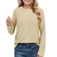 thumbnail image 3 of dazeni 4-14 Years Long Sleeve T Shirts for Girls Solid Crewneck Blouse Top Basic Tee Fashion Eyelet Fall Pullover Going out Tops, 3 of 9