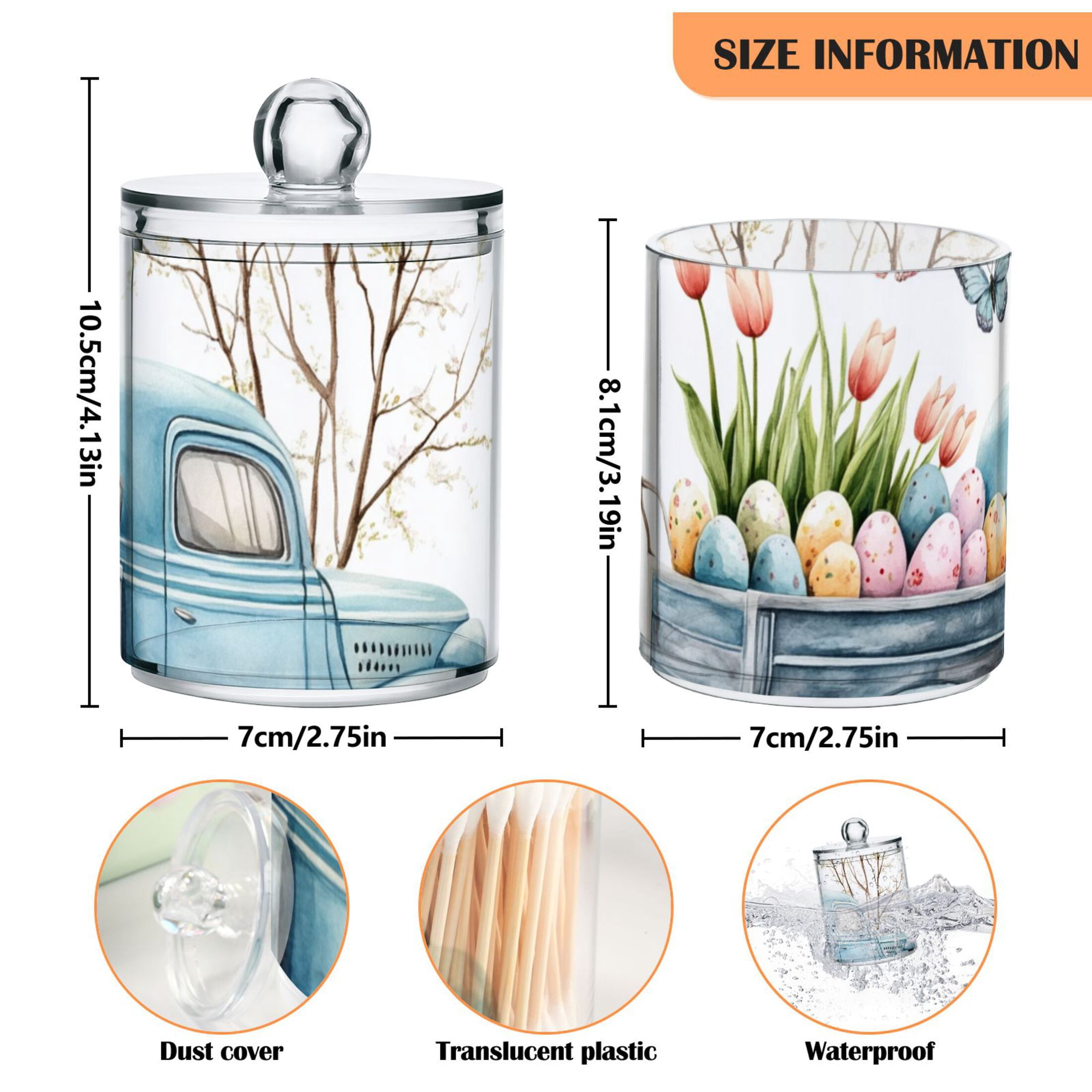 Ckdifva Blue Truck Easter Eggs Storage Jar with Lid Acrylic Organization Storage Containers Set of 4