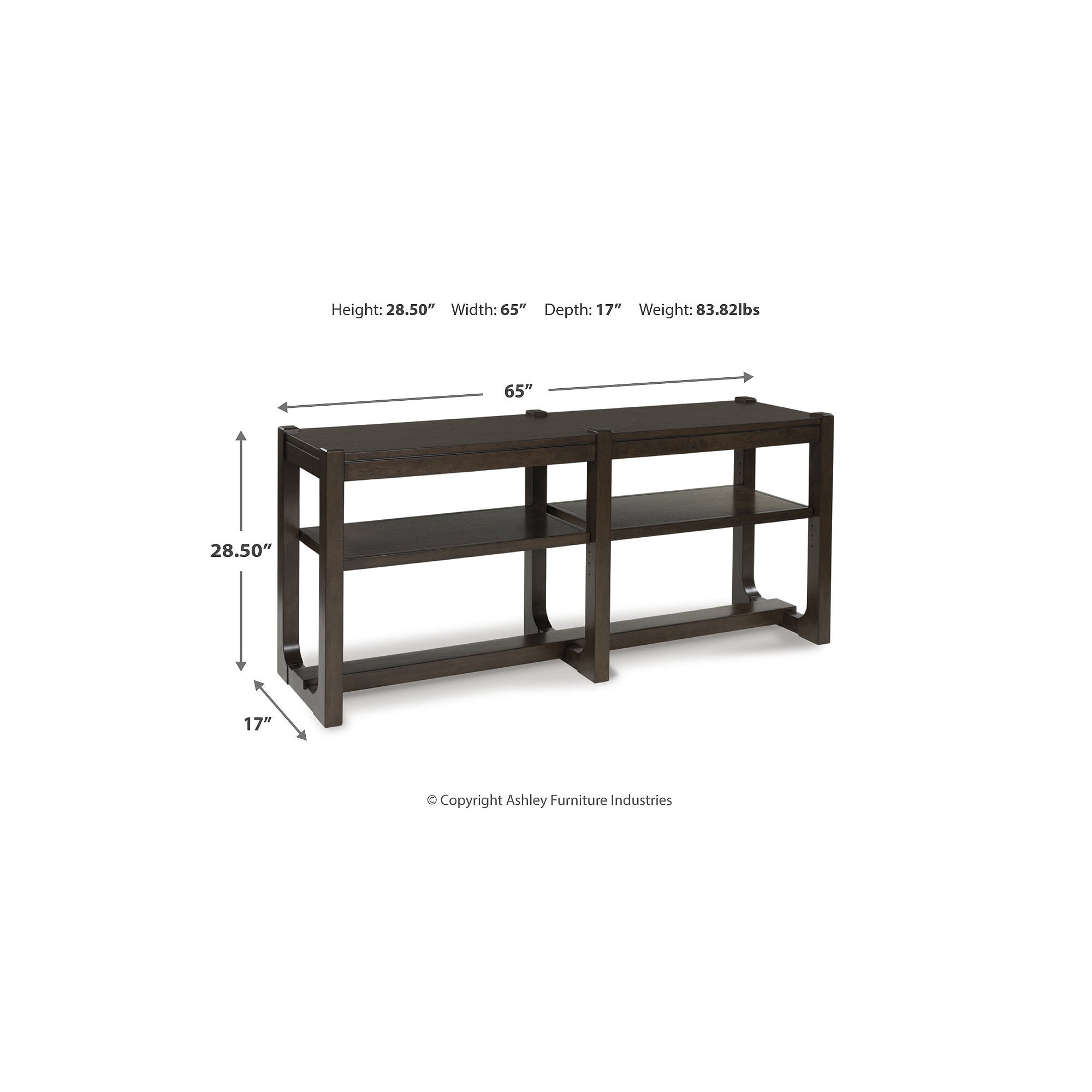 Signature Design by Ashley Breckington Console Table - Modern Sofa Table with Adjustable Shelves, Dark Brown