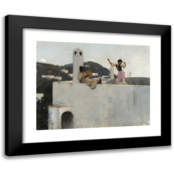 John Singer Sargent 14x12 Black Modern Framed Museum Art Print Titled - Capri Girl on a Rooftop (1878)