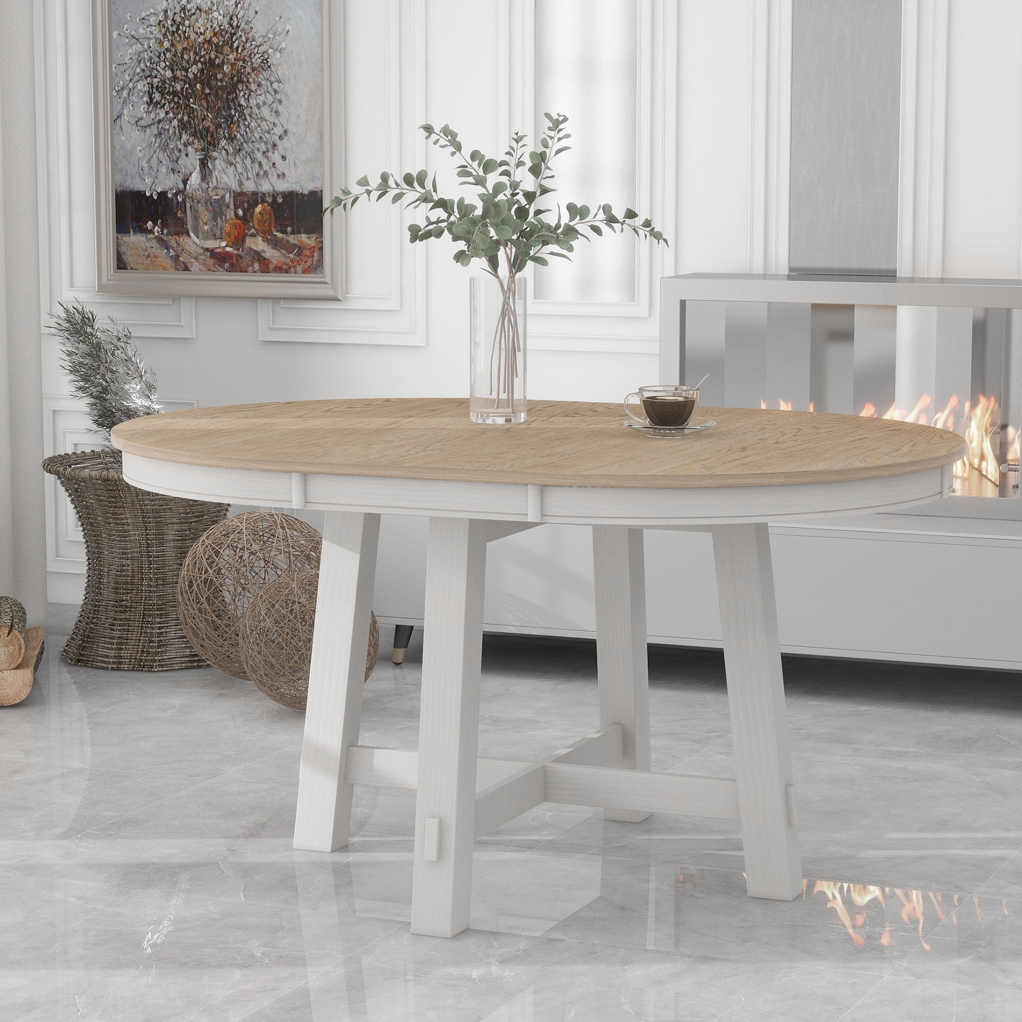 Royard Oaktree Round Extendable Dining Table Farmhouse Extendable with ...