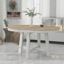 Williamspace Dining Table, 58'' to 42'' Expandable Kitchen Table for 4 to 6, Farmhouse Round Extendable Wood Table Furniture for Dining Room Kitchen Living Room Apartment, White&Oak