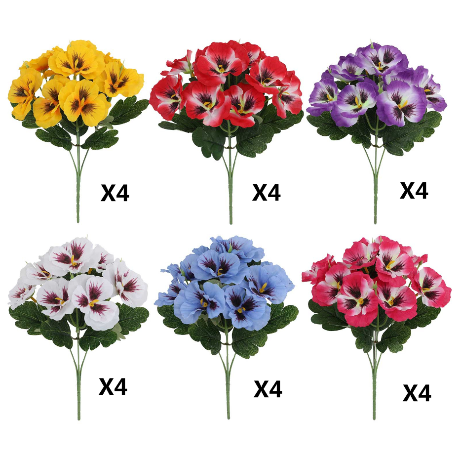 RuWeoMaa 24 Bundles Artificial Pansies Fake Flowers, 13" Artificial Pansies Silk Wild Flowers UV Resistant Faux Plants for Front Door Garden Porch Yard Spring Summer Indoor Outdoor Home Decor