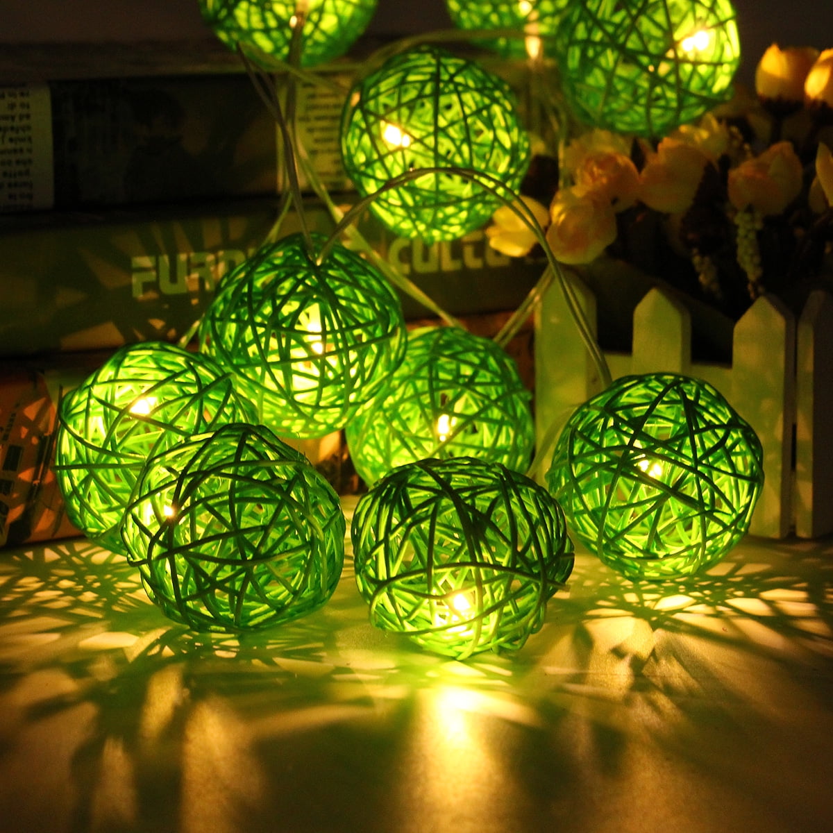 For Wedding Xmas Party Decor Outdoor Fairy String Light Lamp 20 LED Rattan Ball