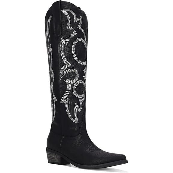 Women's Knee High Cowboy Boots for Women- Pointed Toe Cowgirl Boots Women with Side Zipper & Classic Embroidery Designs Ideal for Worker for Country Concert