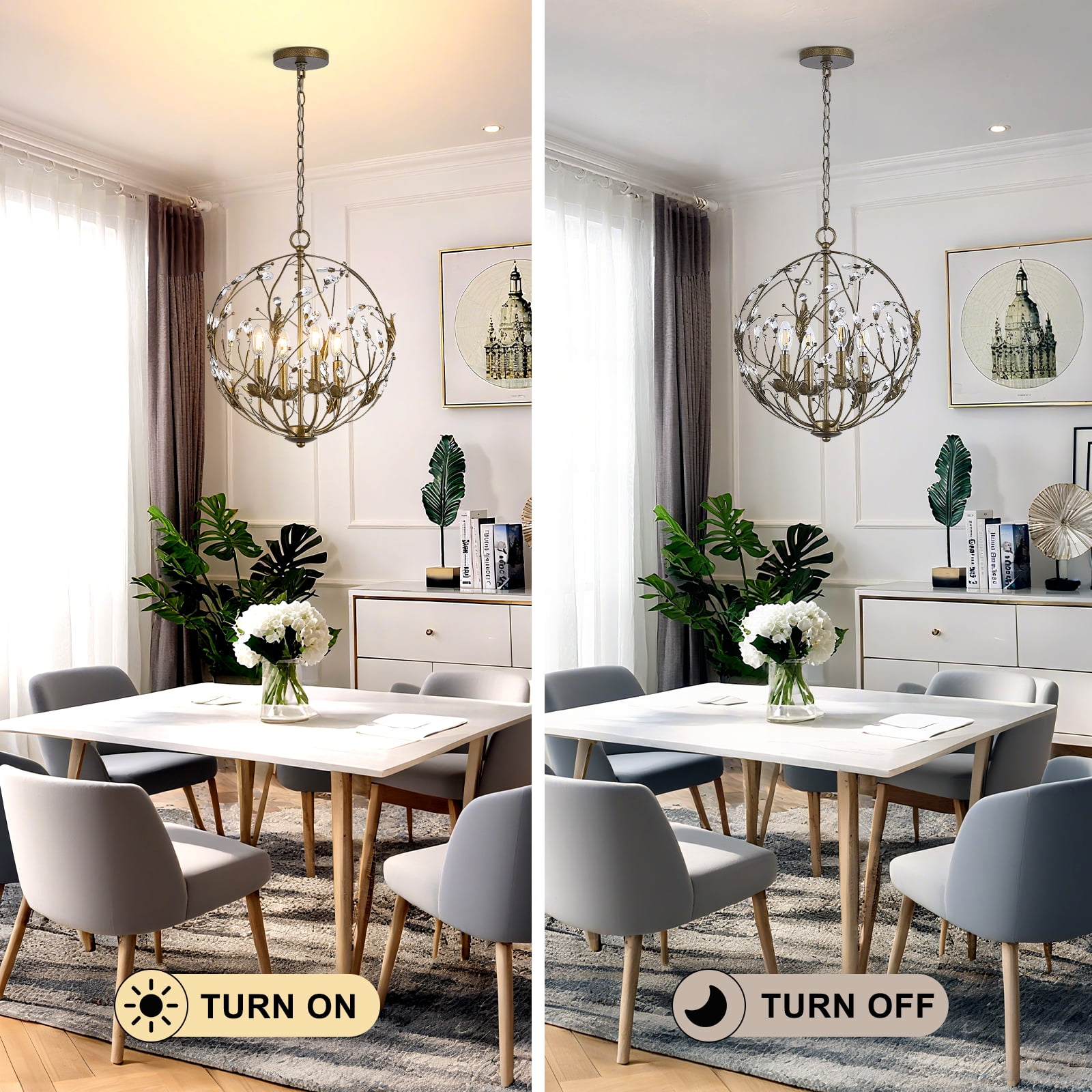 NATYSWAN Crystal Chandelier Ceiling Light with 4 Lights (Bulbs Not Included), E12 Base Max 60W Each, USB-A & USB-C Charging Ports, 60 Inch Chain, for Indoor Dining Room, Foyer, Kitchen