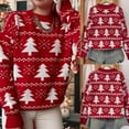 thumbnail image 2 of larppty Women's Christmas Tree Patterns Ugly Christmas Crew Neck Long Sleeve Sweater Jumper Pullover Knitted Printed Tops (Red, XL), 2 of 9