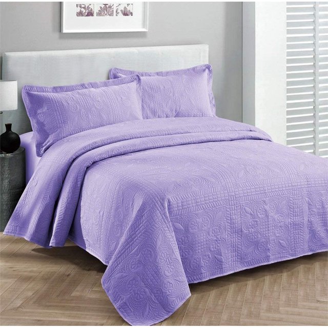 Elegant Home Decor Deluxe Embossed Floral Striped Solid Color Coverlet Queen/Full