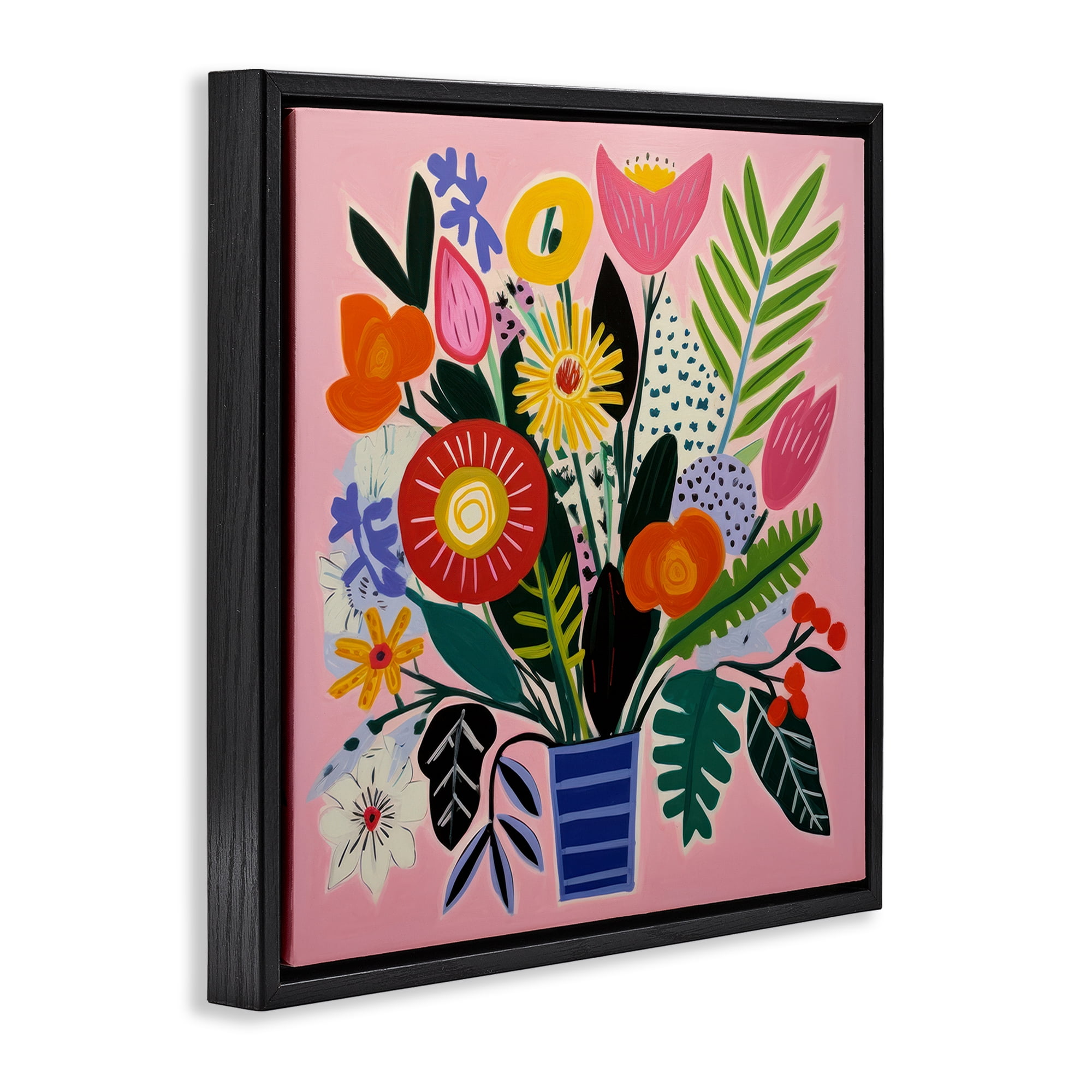 Stupell Industries Floral Flourish Summer Bouquet Black Framed Floater Canvas Wall Art, design by Lazar Studio