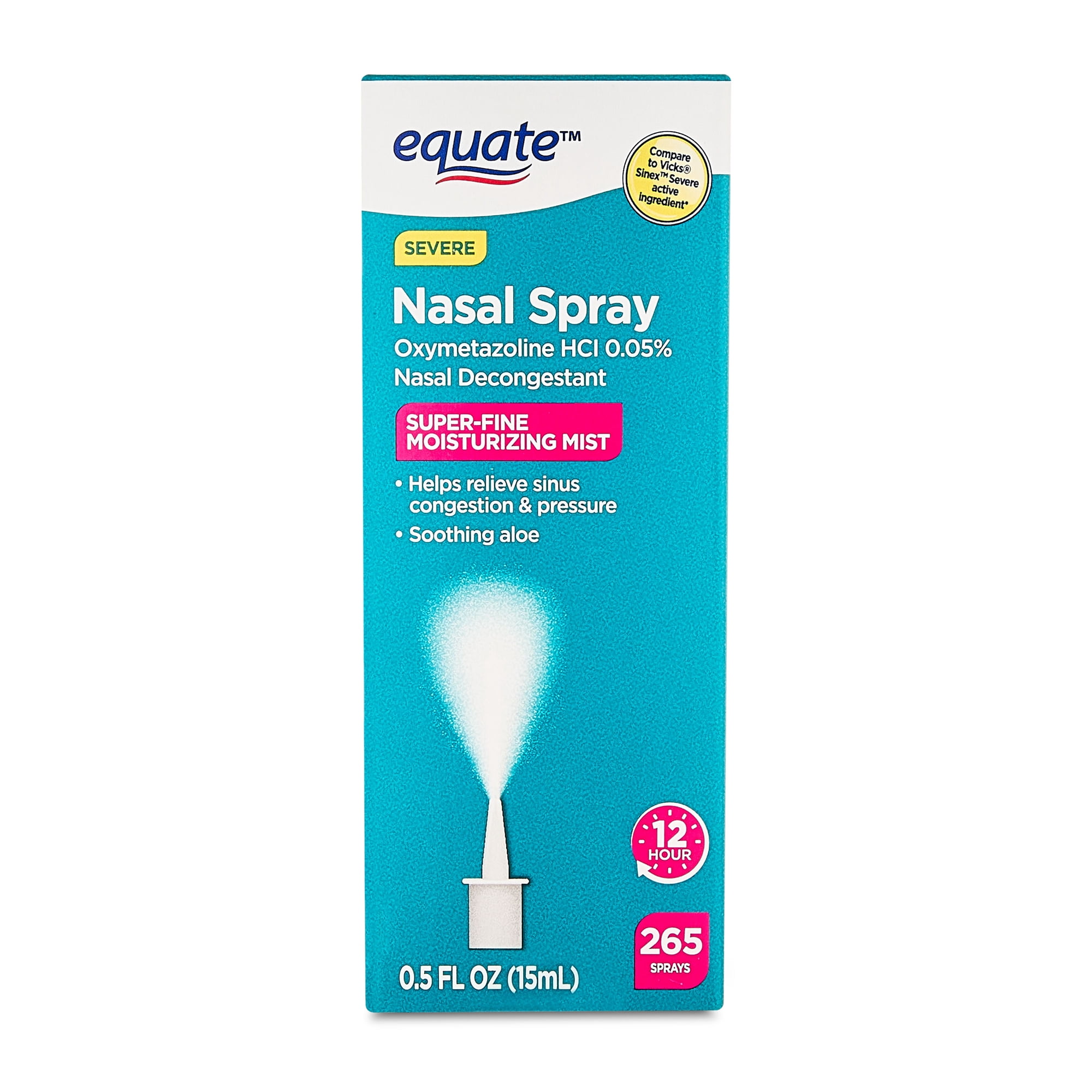Equate Severe Nasal Spray Oxymetazoline HCI 0.05%, Superfine Mist, 12 Hour, 265 Sprays, Compare to VicksÂ® Sinexâ„¢ Severe Active Ingredient