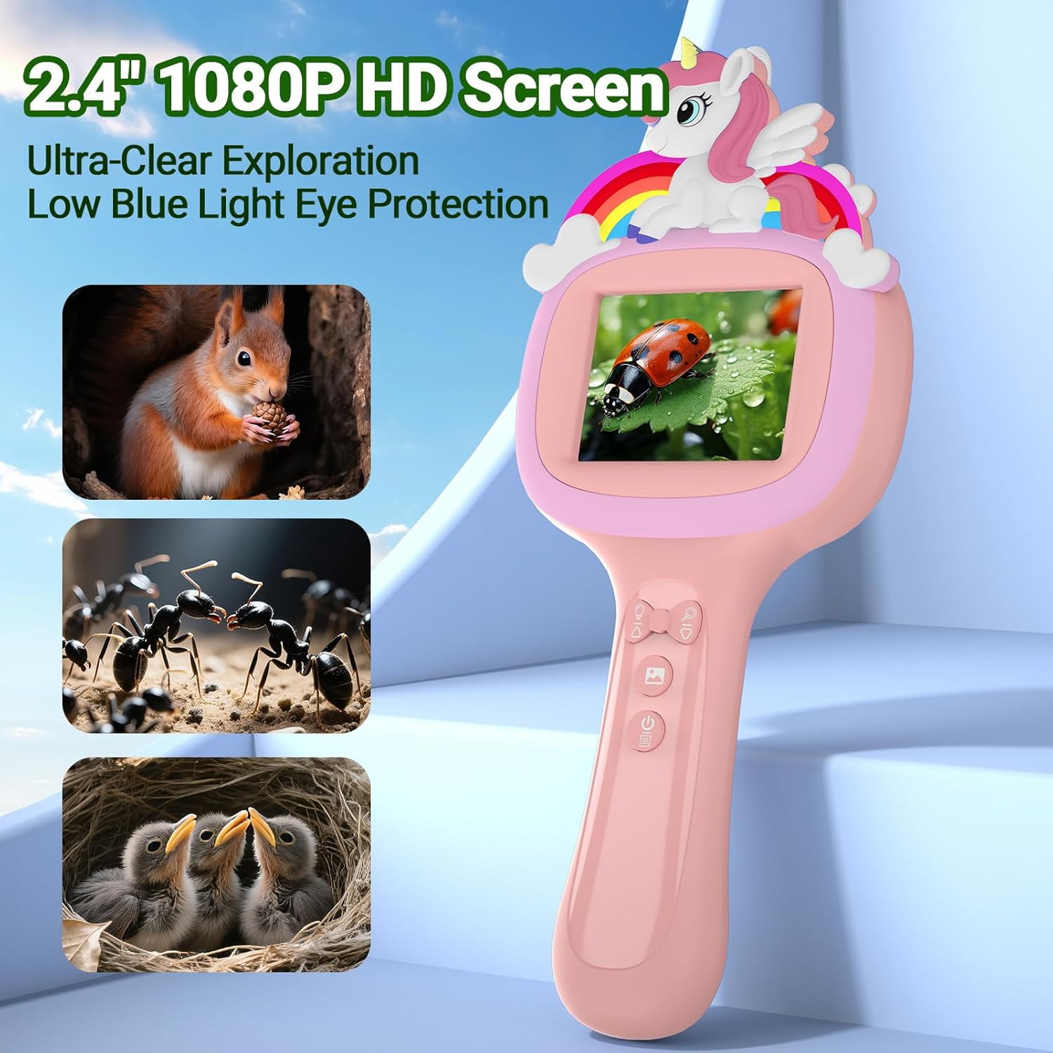 Kids Endoscope Camera with Light - Unicorn Design STEM Educational Science Toy, Ideal for Outdoor Adventures & Nature Activities, Birthday Gift for Girls Aged 4-10 (Pink)