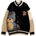 thumbnail image 1 of Cárdigan de punto con bordado de oso para mujer, casual, holgado, con botones, manga larga, suéter universitario Negro - M Negro - M Xishao ropa, 1 of 2
