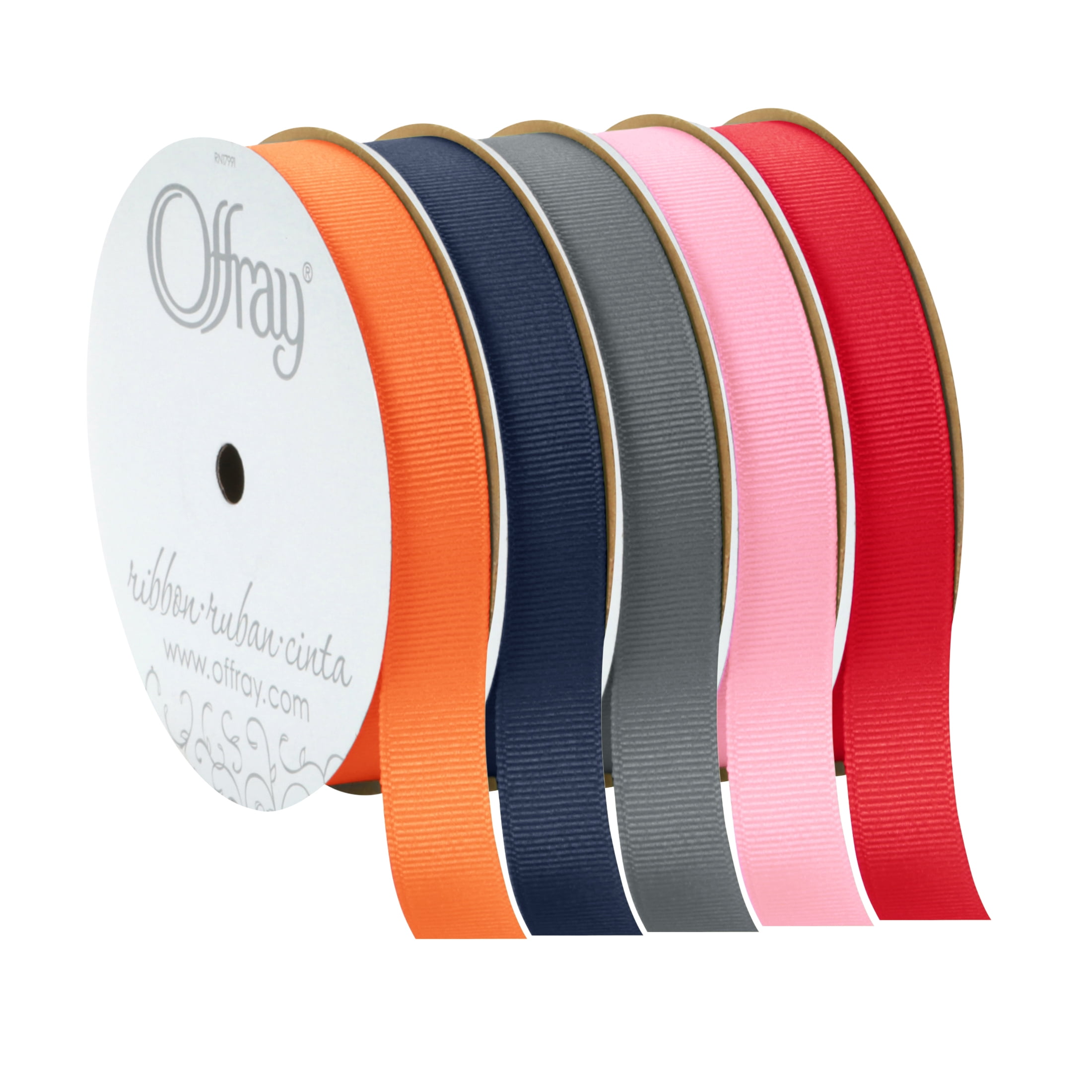 (5 pack) Offray Ribbon, Torrid Orange 5/8 inch Grosgrain Polyester Ribbon, 18 feet