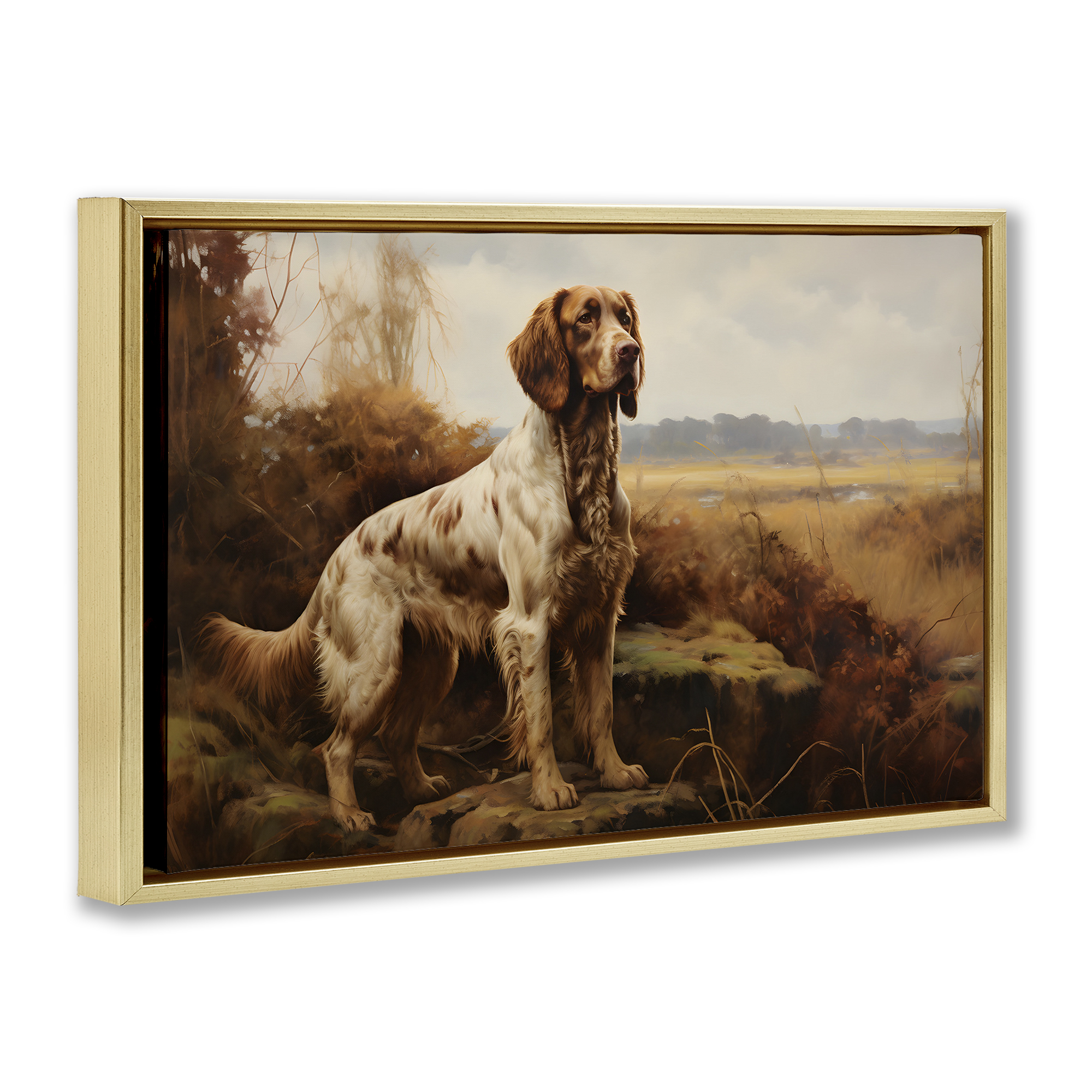 Stupell Industries On The Hunt Scenery Landscape Painting Gold Floater Framed Canvas Art Print Wall Art, 31 x 21
