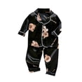 thumbnail image 1 of Odeerbi 1-5 Años Pijama de Satén Para Niño, Niña, Con Solapa de Muesca, Camisa de Manga Larga, Pantalón, Estampado de Seda, Ropa de Dormir, Pijama de Dos Piezas, 1 of 3