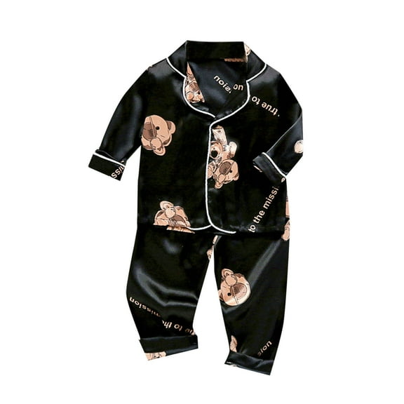 Lopecy-Sta Kid Boy and Girl Satin Pajamas Sets Girls Boys Button-Down Silky Pajamas Long Sleeve Top with Pants Sleepwear