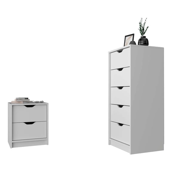 Raymer 2 Piece Bedroom Set, Gandu Nightstand & Kamran Dresser, White