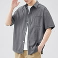 thumbnail image 4 of Lenago Shirts for Men Solid Color Casual Loose Short Sleeved Shirt Jacket T-shirt, 4 of 7