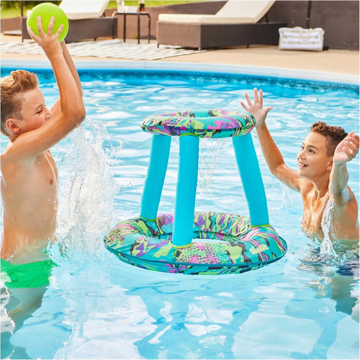 SwimWays Hydro Spring Hoops Inflatable Pool Game Basketball Set