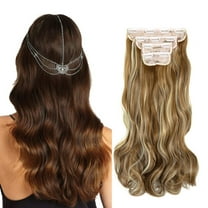 4Pcs Curly Weave Clip in Hair Extensions, Hair Pieces with 11 Clips, 24 inch Wavy Hairpieces for Women Beauty and Fashion- Ash Blonde Mix Bleach Blonde 280g Per Set