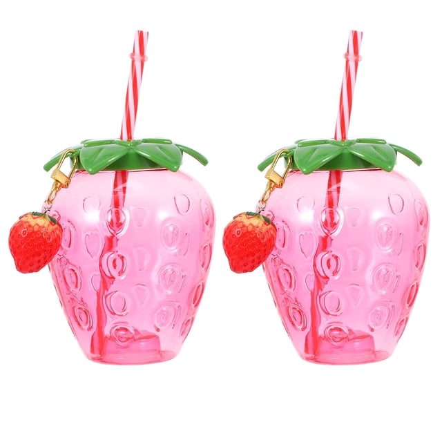2pcs Copas de paja creativas Copas bonitas Tazas Prácticas Forma de fresa Tazas