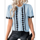 thumbnail image 3 of Blusas de Trabajo para Mujer, con Botones, Larga, Cuello en V, Encaje, Informal, con Botones, Camisas de Moda de Otoño, Azul, Talla M, 3 of 10